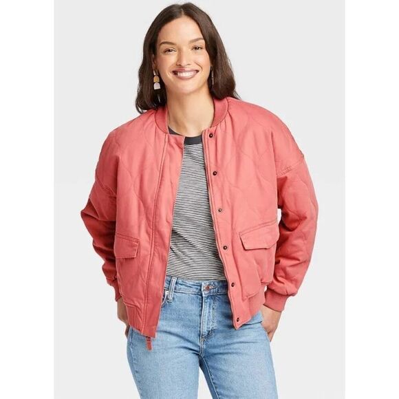 Universal thread pink quilted utility bomber jacket medium new - Picture 1 of 8